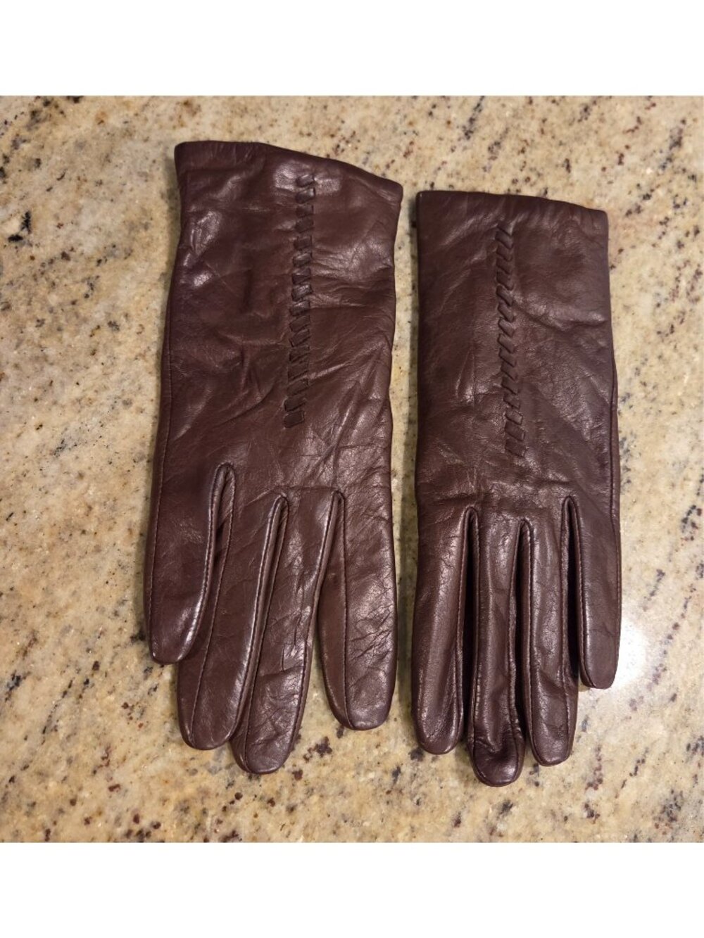 New? Vintage Womens Size S Brown Soft Leather Lined Gloves Weave Stitch